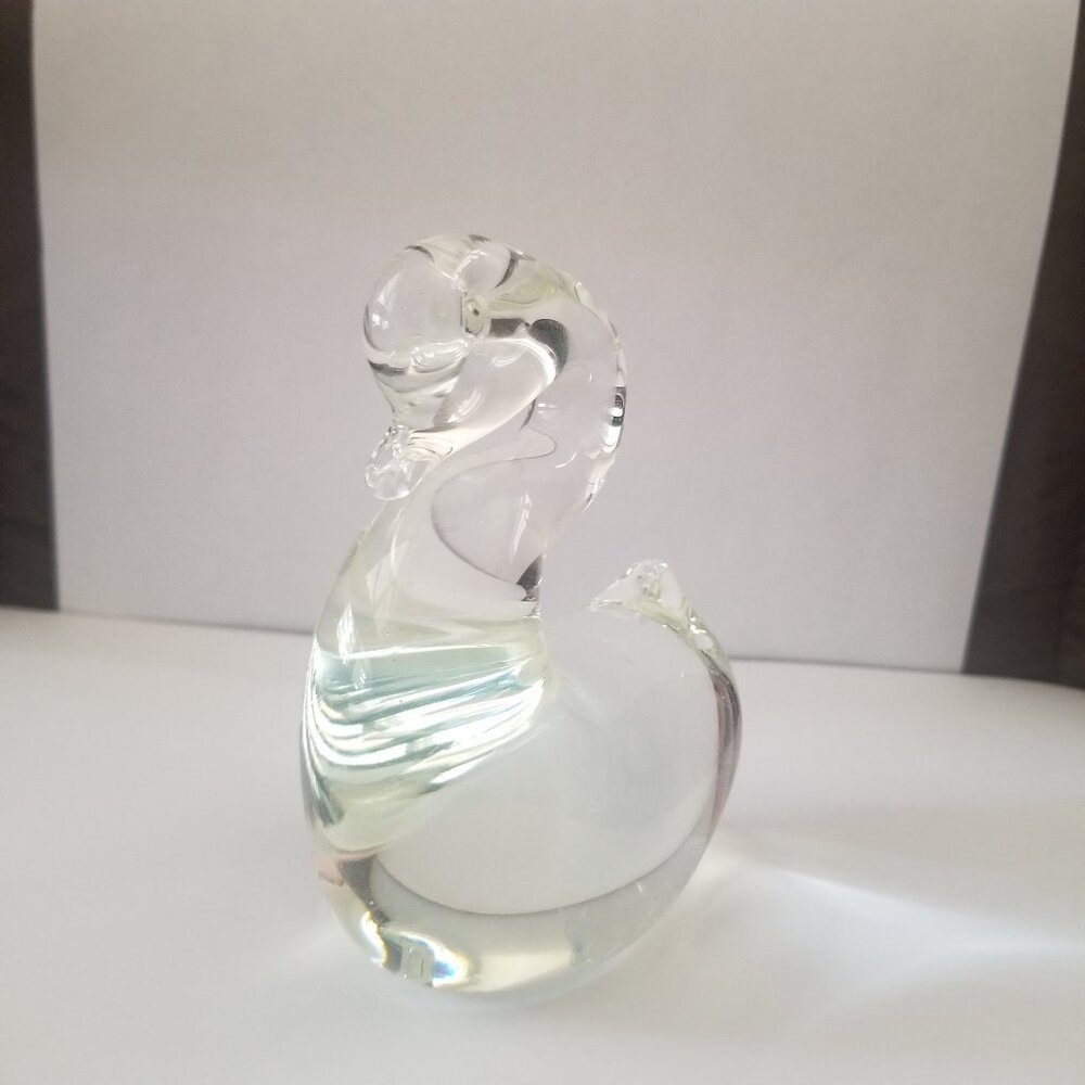 Action International Clear Glass Swan Figurine Paperweight 4”